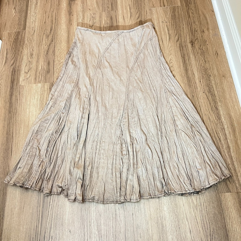 Passion Concept Faux Suede Crinkle Broomstick Midi Skirt Large Boho Lagenlook